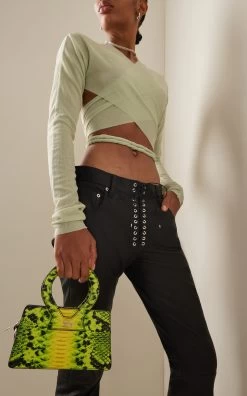 Small Ana Python-Embossed Leather Top Handle Bag