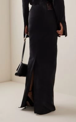Logo-Detailed Straight Satin Maxi Skirt 8 Logo-Detailed Straight Satin Maxi Skirt -Lady Fashion Store ludovic de saint sernin black long straight skirt 2