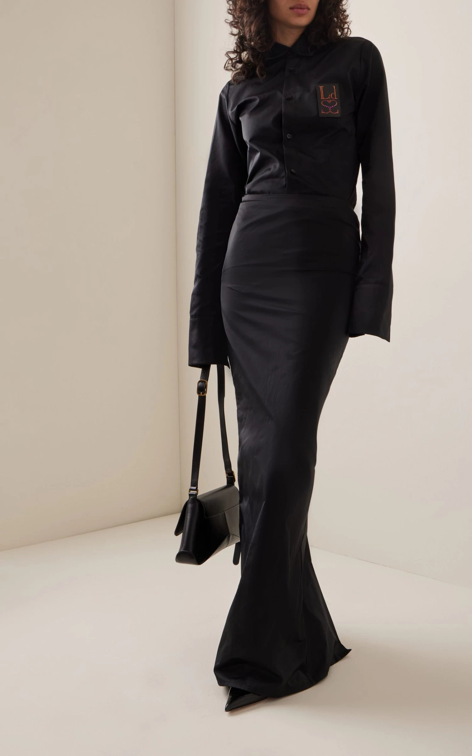 Logo-Detailed Straight Satin Maxi Skirt 3 Logo-Detailed Straight Satin Maxi Skirt