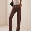 Lace-Up Rigid High-Rise Slim-Leg Jeans -Lady Fashion Store ludovic de saint sernin brown lace up jeans slim