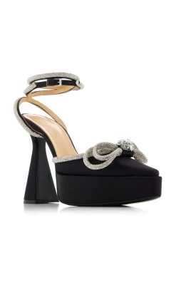 Double Bow Satin Crystal Pumps -Lady Fashion Store mach mach black double bow satin crystal pumps 6