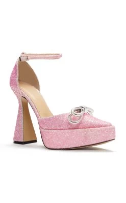Bold Glitter Double Bow Platform Pumps -Lady Fashion Store mach mach pink bold glitter double bow platform pumps 2