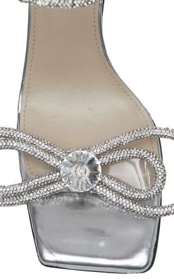 Crystal Bow-Embellished Sandals -Lady Fashion Store mach mach silver crystal bow embellished sandals 4