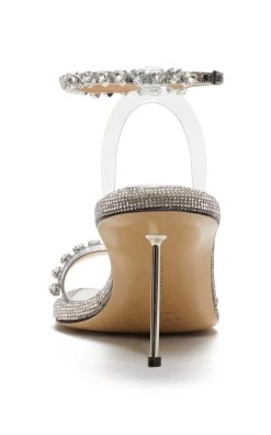 Crystal-Embellished PVC Leather Sandals -Lady Fashion Store mach mach silver crystalized heart leather sandals 2