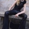 Magda Butrym Flared Leather Pants -Lady Fashion Store magda butrym black flared leather pants