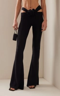 Magda Butrym Floral-Appliquéd Jersey Flared-Leg Pants -Lady Fashion Store magda butrym black high waisted flared pants 2 1