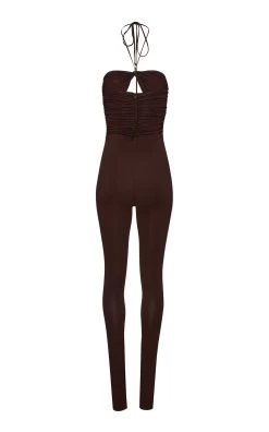 Magda Butrym Rose Appliqué Cutout Jumpsuit -Lady Fashion Store magda butrym brown rose applique cutout jumpsuit 3