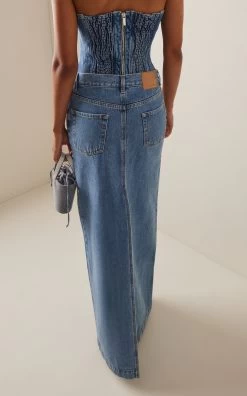 Magda Butrym Denim Midi Skirt -Lady Fashion Store magda butrym medium wash denim midi skirt 2