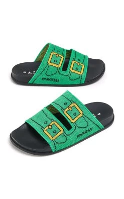 Marni Trompe-l'œil Jacquard Sandals -Lady Fashion Store marni green trompe l oeil sandal 2