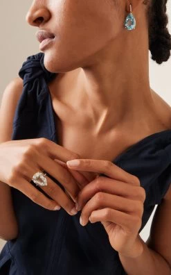 14K Gold Blue Topaz Tear Drop Earrings