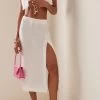 Linen-Blend Midi Skirt 2 Linen-Blend Midi Skirt -Lady Fashion Store matthew bruch white drawstring slit midi skirt
