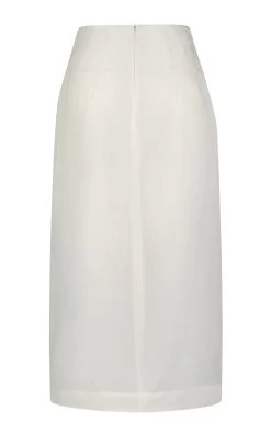Linen-Blend Midi Skirt -Lady Fashion Store matthew bruch white drawstring slit midi skirt 4