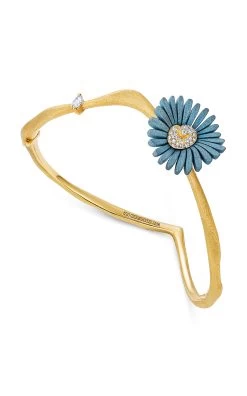 18k Yellow Gold Titanium Flower Bangle Bracelet In Sky Blue