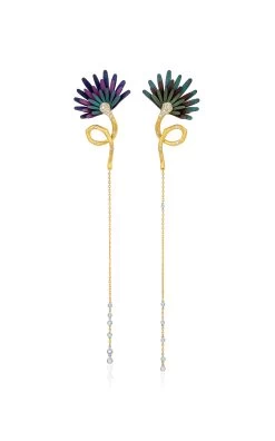 18k Yellow Gold Titanium Flower Earrings