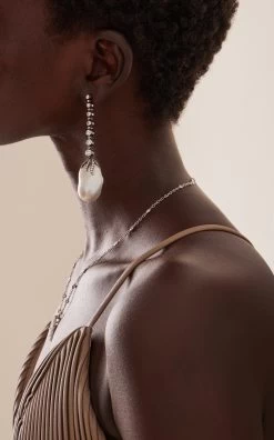 Silver Pearl, Diamond Claw Earrings