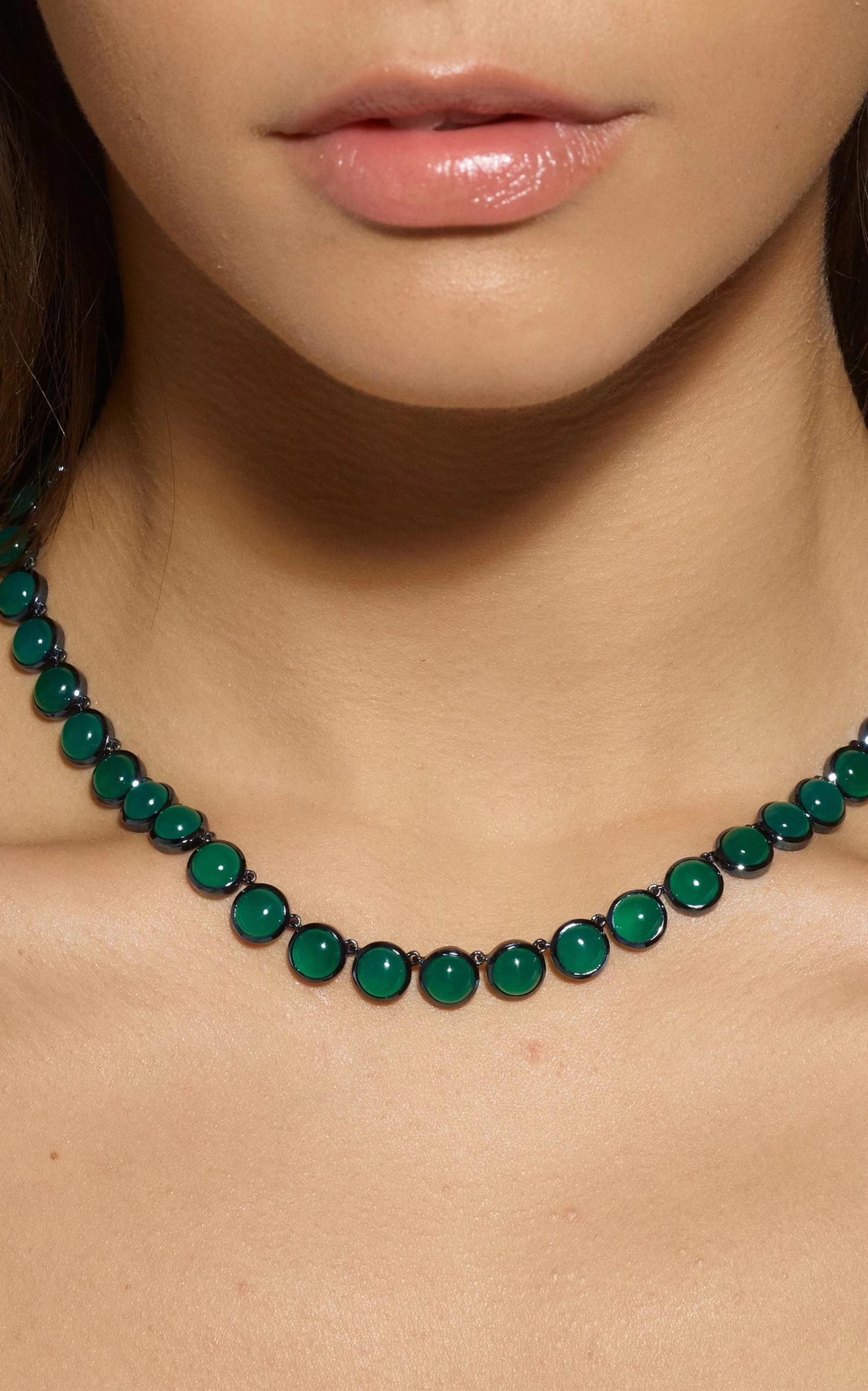 Small Dot Sterling Silver Onyx Riviere Necklace 3 Small Dot Sterling Silver Onyx Riviere Necklace