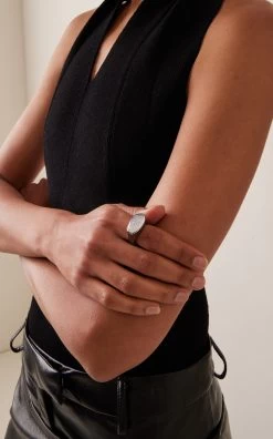 Single Elliptic Sterling Silver Moonstone Ring