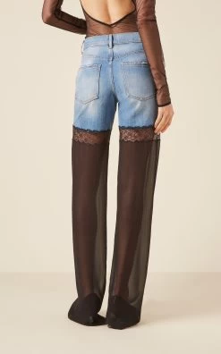 Hybrid Denim And Mesh Wide-Leg Jeans -Lady Fashion Store nensi dojaka black hybrid jeans with sheer leg 2