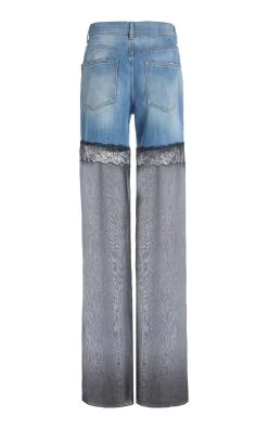 Hybrid Denim And Mesh Wide-Leg Jeans -Lady Fashion Store nensi dojaka black hybrid jeans with sheer leg 3