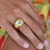 Ready To See You 18K Yellow Gold Opal, Topaz Eye Ring -Lady Fashion Store nevernot blue ready to see you 18k yellow gold opal topaz eye ring