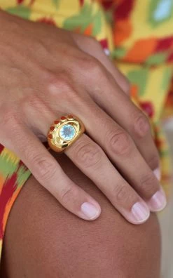 Ready To See You 18K Yellow Gold Opal, Topaz Eye Ring