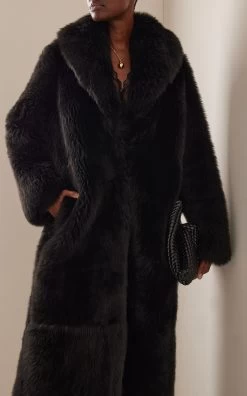 NILI LOTAN Damien Long Fur Coat -Lady Fashion Store nili lotan black damien fur coat 2