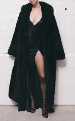 NILI LOTAN Damien Long Fur Coat -Lady Fashion Store nili lotan black damien fur coat 4