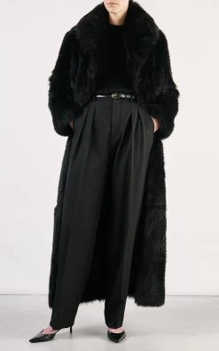 NILI LOTAN Damien Long Fur Coat -Lady Fashion Store nili lotan black damien fur coat 5