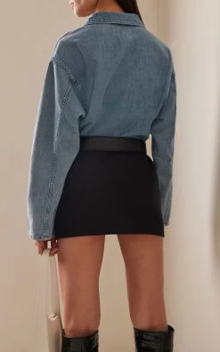 NILI LOTAN Harper Cotton-Linen Denim Shirt -Lady Fashion Store nili lotan light wash harper denim shirt 2