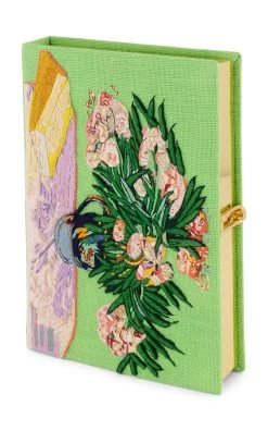 Van Gogh Oleanders Linen Book Clutch -Lady Fashion Store olympia le tan green van gogh oleanders linen book clutch 2