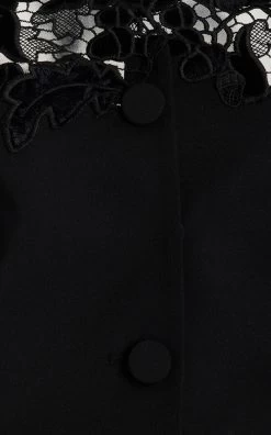 Oscar De La Renta Off-Shoulder Velvet Guipure Lace Blazer Top -Lady Fashion Store oscar de la renta black off shoulder velvet guipure lace blazer top 4