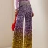 Oscar De La Renta Ombré Sequined Wide-Leg Pants -Lady Fashion Store oscar de la renta multi ombre sequined wide leg pants