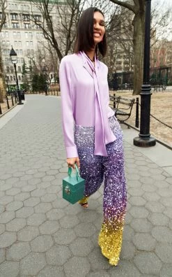 Oscar De La Renta Ombré Sequined Wide-Leg Pants -Lady Fashion Store oscar de la renta multi ombre sequined wide leg pants 3