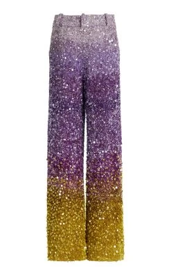 Oscar De La Renta Ombré Sequined Wide-Leg Pants -Lady Fashion Store oscar de la renta multi ombre sequined wide leg pants 4