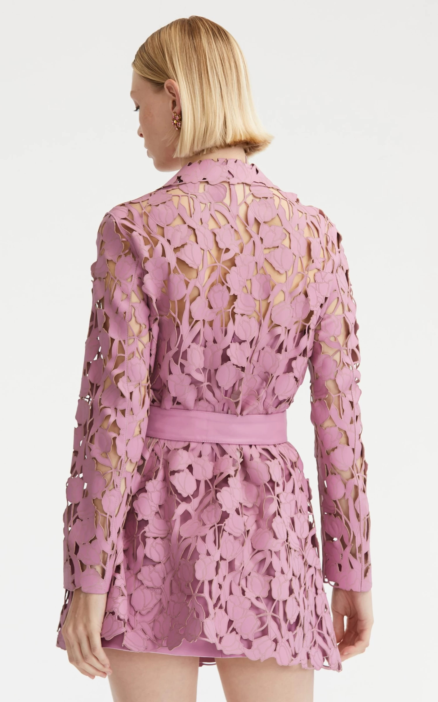 Oscar De La Renta Lasercut Tulip Leather Short Trench Coat 5 Oscar De La Renta Lasercut Tulip Leather Short Trench Coat - Image 3