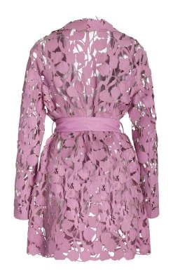 Oscar De La Renta Lasercut Tulip Leather Short Trench Coat 14 Oscar De La Renta Lasercut Tulip Leather Short Trench Coat -Lady Fashion Store oscar de la renta pink lasercut tulip leather short trench coat 5