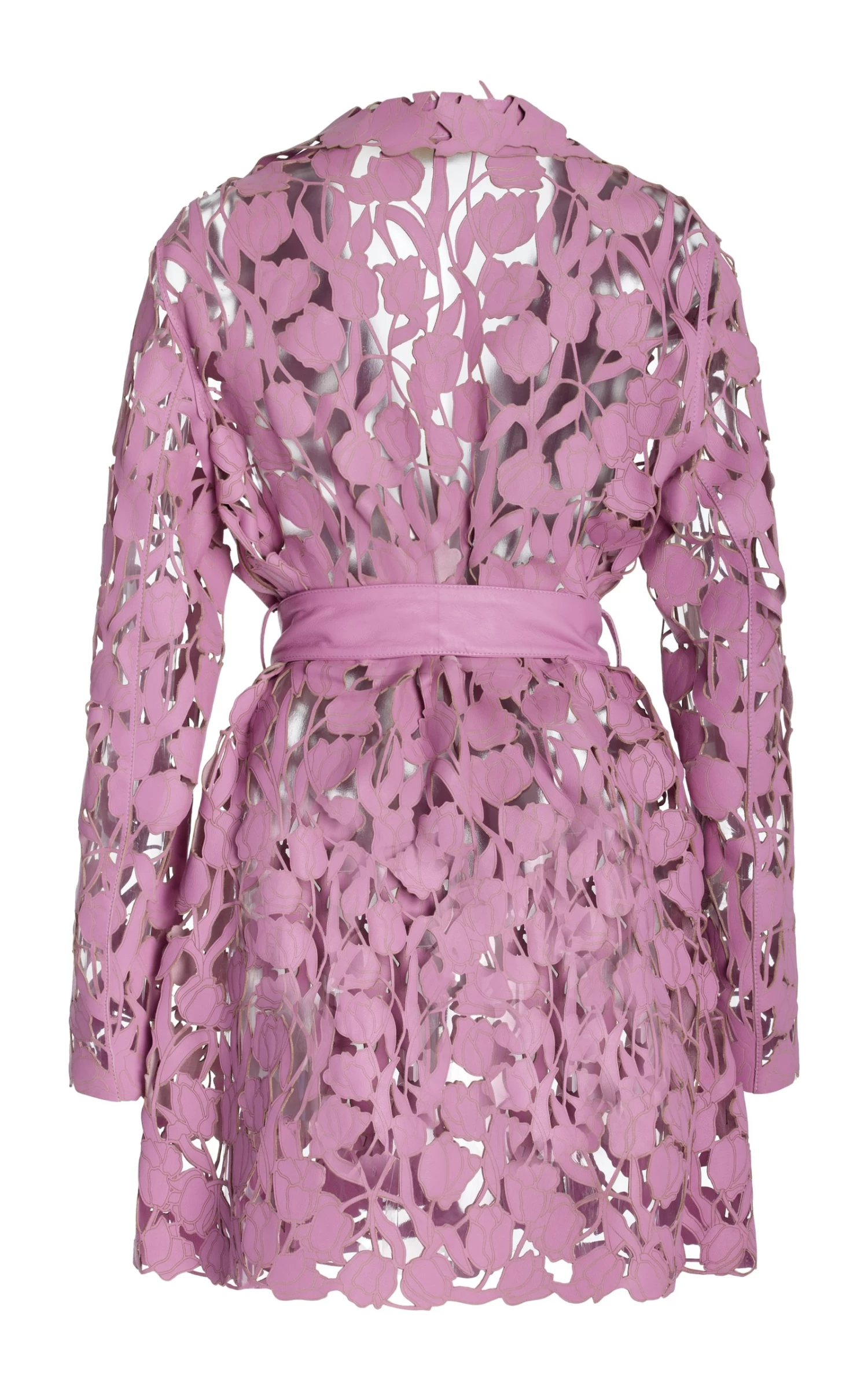 Oscar De La Renta Lasercut Tulip Leather Short Trench Coat 8 Oscar De La Renta Lasercut Tulip Leather Short Trench Coat - Image 6