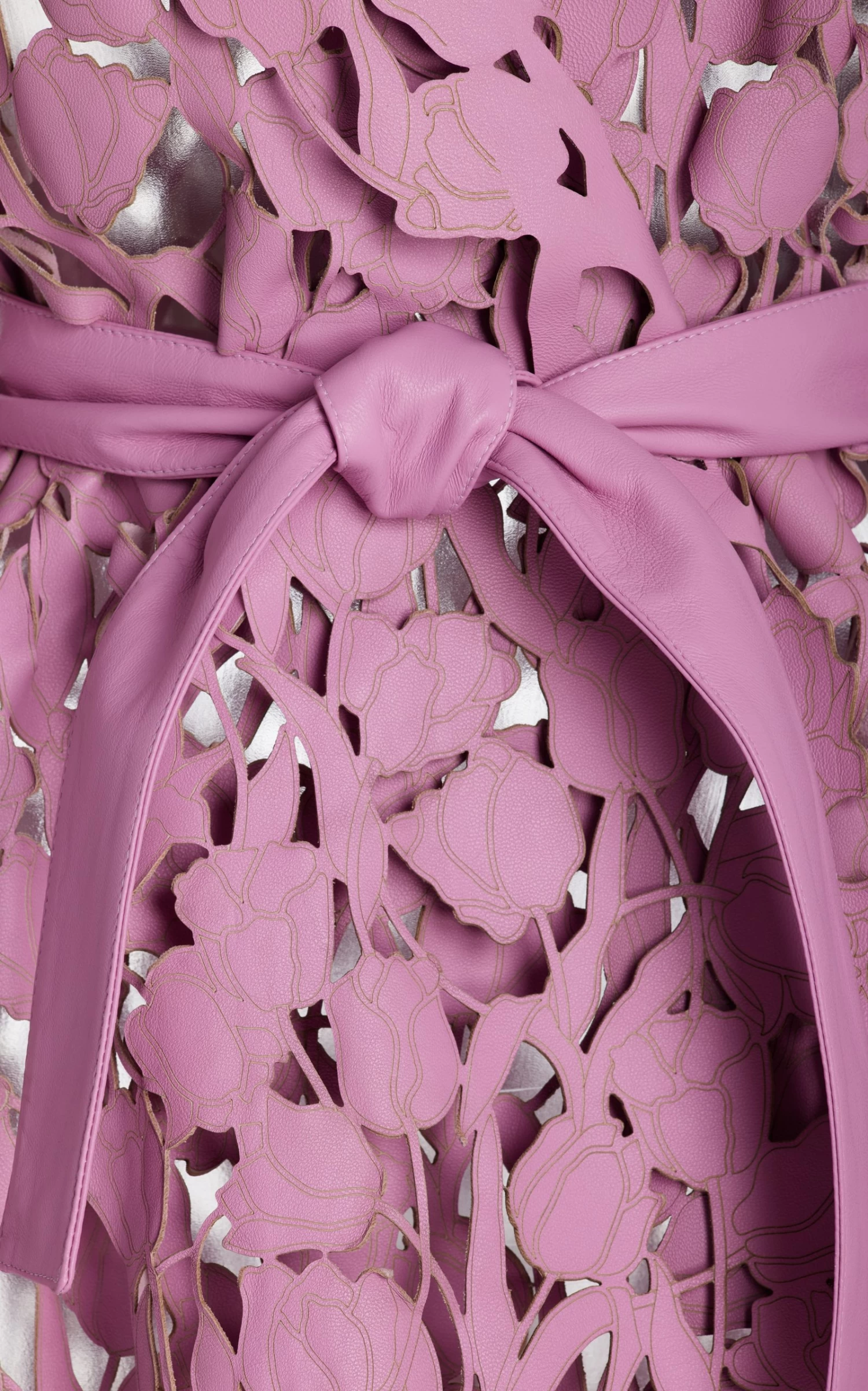 Oscar De La Renta Lasercut Tulip Leather Short Trench Coat 9 Oscar De La Renta Lasercut Tulip Leather Short Trench Coat - Image 7