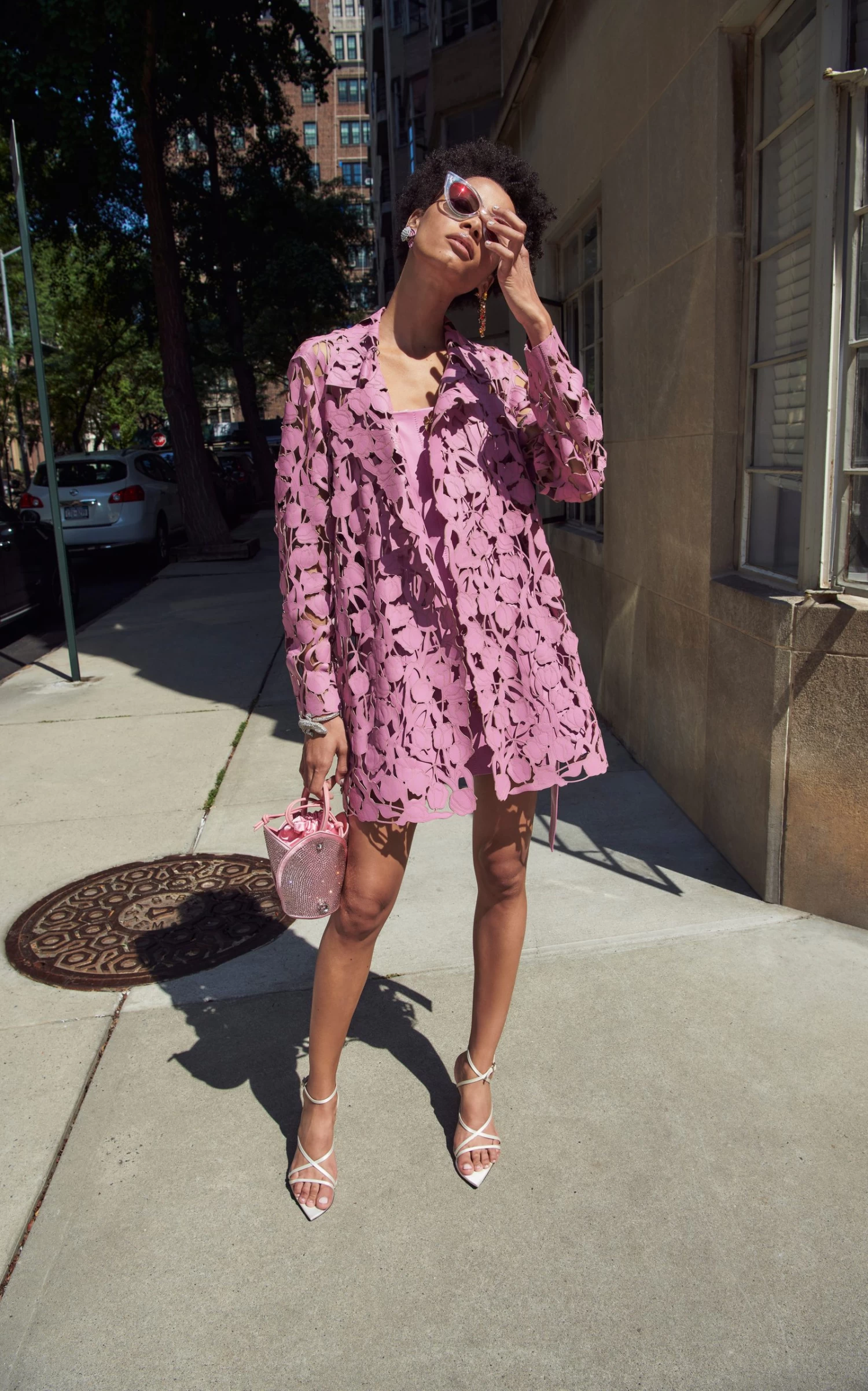 Oscar De La Renta Lasercut Tulip Leather Short Trench Coat 3 Oscar De La Renta Lasercut Tulip Leather Short Trench Coat