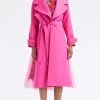 Oscar De La Renta Moire Faille Trench Coat -Lady Fashion Store oscar de la renta pink moire faille trench coat