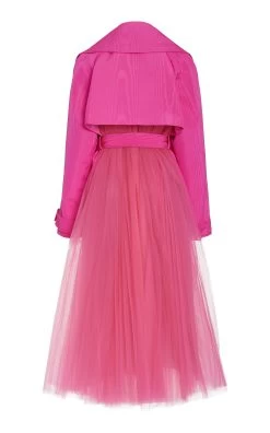 Oscar De La Renta Moire Faille Trench Coat 10 Oscar De La Renta Moire Faille Trench Coat -Lady Fashion Store oscar de la renta pink moire faille trench coat 3