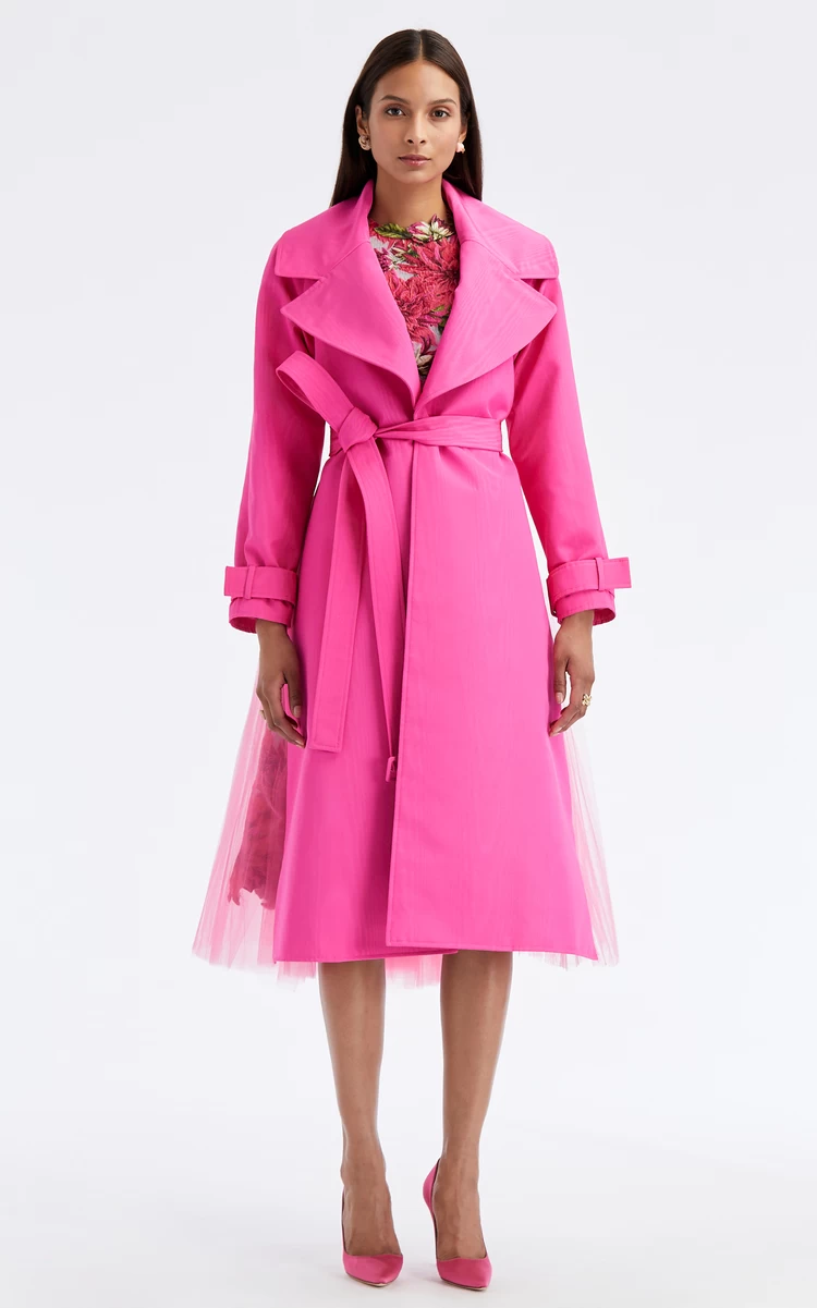 Oscar De La Renta Moire Faille Trench Coat 3 Oscar De La Renta Moire Faille Trench Coat