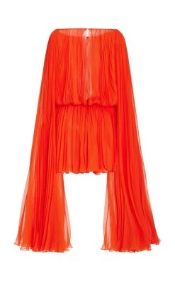 Oscar De La Renta Cape-Detailed Pleated Silk Chiffon Mini Dress 12 Oscar De La Renta Cape-Detailed Pleated Silk Chiffon Mini Dress -Lady Fashion Store oscar de la renta red cape detailed pleated silk chiffon mini dress 4