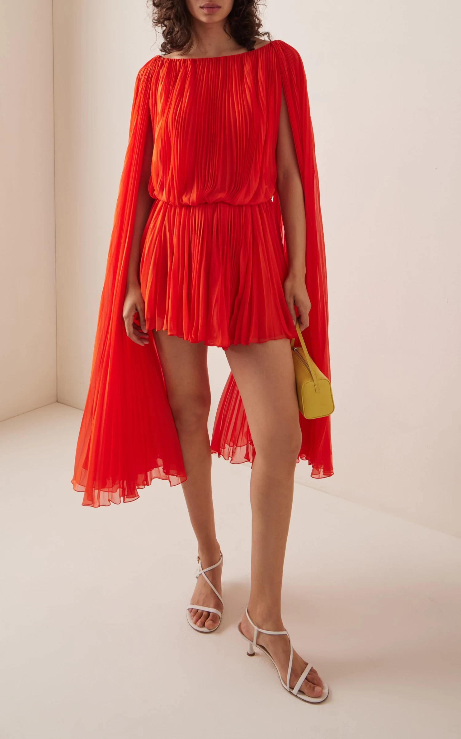 Oscar De La Renta Cape-Detailed Pleated Silk Chiffon Mini Dress 3 Oscar De La Renta Cape-Detailed Pleated Silk Chiffon Mini Dress
