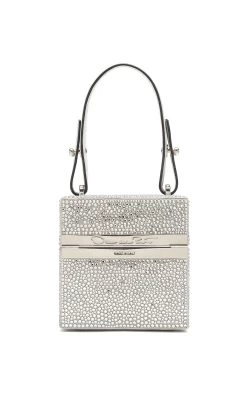 Oscar De La Renta Alibi Cube Crystal Top Handle Bag -Lady Fashion Store oscar de la renta silver alibi cube crystal top handle bag 2