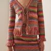 Oscar De La Renta Fringed Crochet Jacket -Lady Fashion Store oscar de la renta stripe fringed crochet jacket