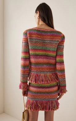 Oscar De La Renta Fringed Crochet Jacket 13 Oscar De La Renta Fringed Crochet Jacket -Lady Fashion Store oscar de la renta stripe fringed crochet jacket 2