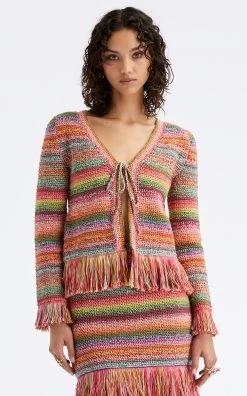 Oscar De La Renta Fringed Crochet Jacket 14 Oscar De La Renta Fringed Crochet Jacket -Lady Fashion Store oscar de la renta stripe fringed crochet jacket 3