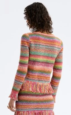 Oscar De La Renta Fringed Crochet Jacket 15 Oscar De La Renta Fringed Crochet Jacket -Lady Fashion Store oscar de la renta stripe fringed crochet jacket 4