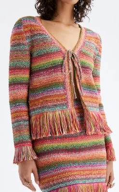 Oscar De La Renta Fringed Crochet Jacket 16 Oscar De La Renta Fringed Crochet Jacket -Lady Fashion Store oscar de la renta stripe fringed crochet jacket 5
